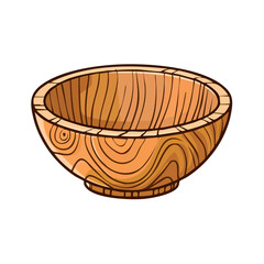 Fototapeta premium Hand-drawn illustration of a rustic wooden bowl with prominent wood grain textures and a warm, earthy tone.