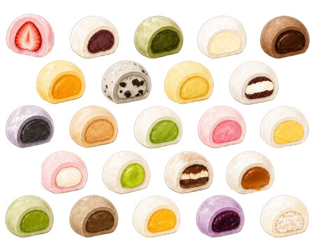 assorted daifuku mochi set vector illustration