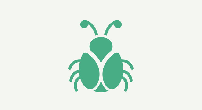 Green ladybug icon on light background, minimalist design, insect symbol