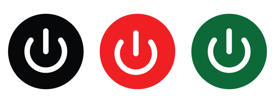 On Off Power Switch Button Icon Set, Toggle Slider Interface Controls, Start and Stop Electric Power Symbols, Isolated Vector Illustration on White Background