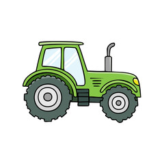 Obraz premium Green cartoon tractor with large wheels and cabin