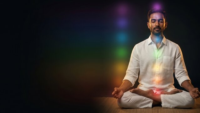 Chakra Meditation Man &ndash; Energy Healing Spiritual Wellness Concept