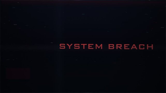 System breach warning message. cyber attack alert screen. dark glitch background effect