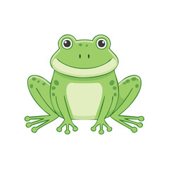 Fototapeta premium Cute green cartoon frog smiling with big eyes sitting and looking forward