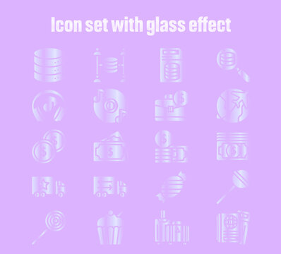 Set of 16 diverse technology and business icons with glass effect technology business transport database communication internet interface iconography passport