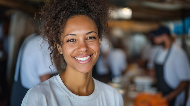 Woman volunteer in the kitchen, helping those in need, volunteering, charity