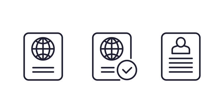 Passport control, visa line icons on white