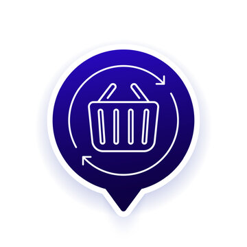 reorder icon with shopping cart, vector line design
