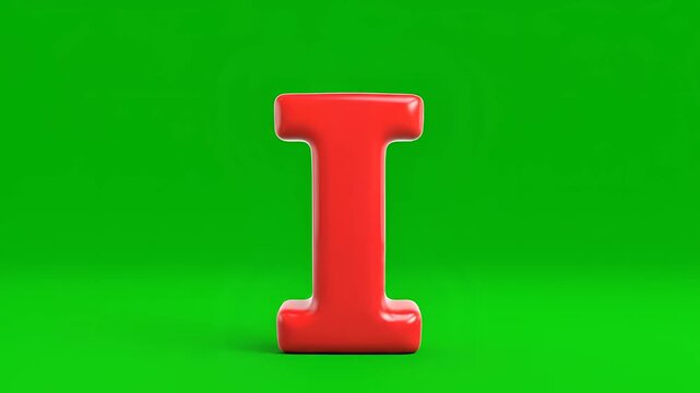 Red Letter I 3D Rendered Alphabet Character on Green Screen Background.