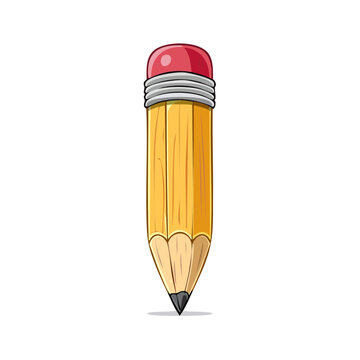 Yellow pencil with pink eraser stubby drawing tool for writing and sketching