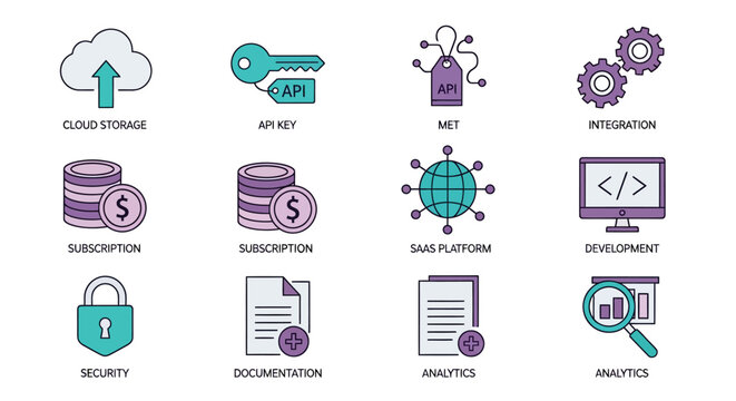 business technology icons for software development and analytics