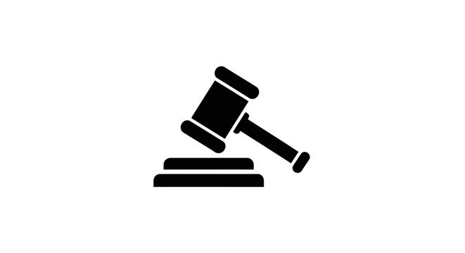 Black Silhouette of Judge Gavel on White Background