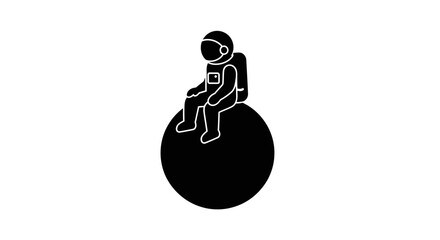 Minimalist Black Astronaut Sitting on Sphere Icon © NGLARANGAN