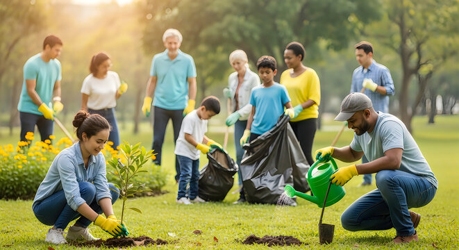Community volunteers engaging in park cleanup a diverse group working together for environmental sustainability and beautification