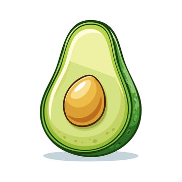Vibrant stylized illustration of a halved avocado with a smooth yellow pit against a clean backdrop