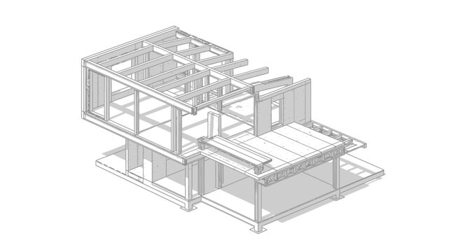 Professional 3d architectural model of a residential house project featuring a modern home design and structural blueprint illustration for estate construction planning