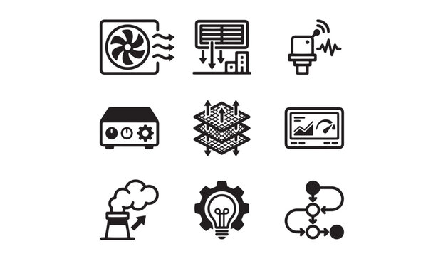 Set of icons for industrial automation smart technology process control