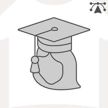 Student girl with hat isometric icon, head of knowledge concept. Vector graphics. Academic cap sign and editable stroke, outline style icon for mobile or web design.