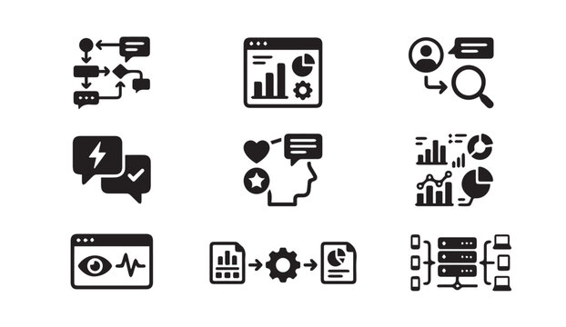 Data analysis and workflow icons, business process and strategy concepts