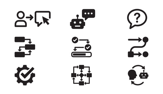Icons for workflow process management AI automation with workflow, automation