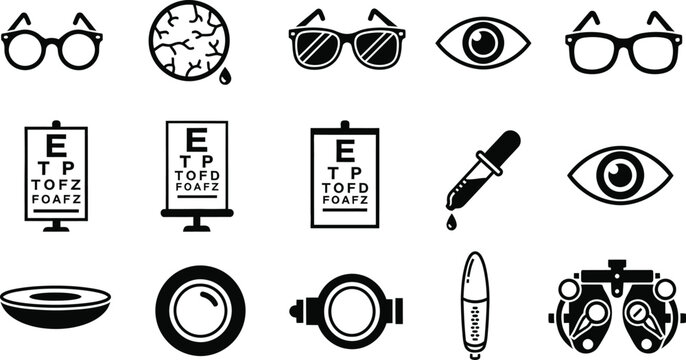 Optometry and ophthalmology icons a comprehensive visual set for eye care