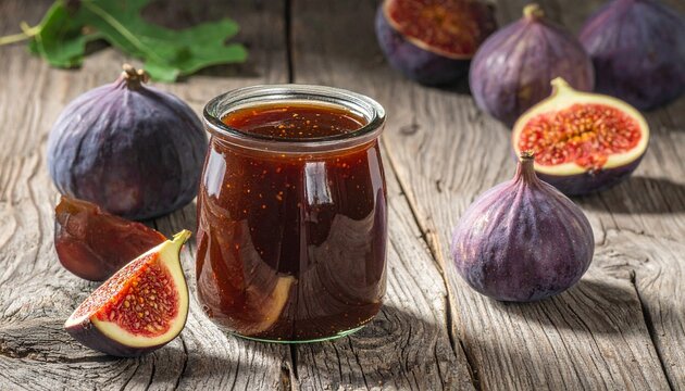 &ldquo;Jar of homemade fig jam surrounded by fresh figs on rustic wooden table, artisanal food photography, rich textures, natural light&hellip;&rdquo;