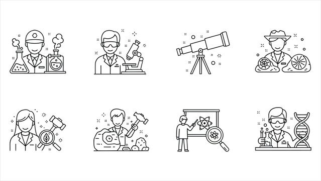Scientific Research and Education Line Icon Set