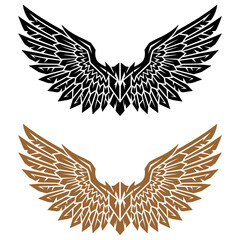 Fototapeta premium Set of two stylized geometric eagle wings in black and bronze colors perfect for tattoos logos tshirt prints and brand identities high quality vector graphics with sharp edges