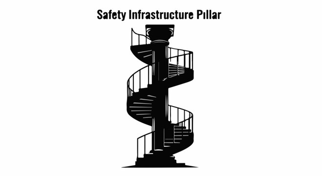 Elegant spiral staircase ascending towards a strong pillar, symbolizing progress and stability.