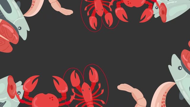 Seafood Animation Loop Marine Food Background Lobster Shrimp Fish