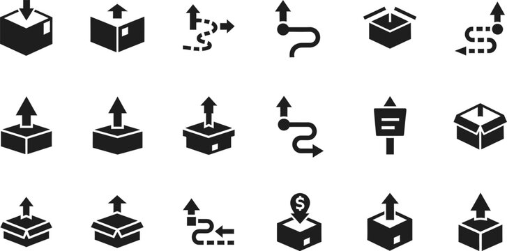 Black glyph icons shipping and fragile goods handling symbols