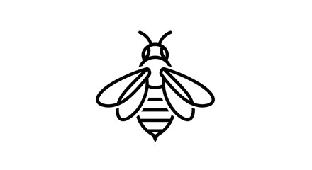 Minimalist bee icon, simple line art insect illustration, isolated on white background. © Diobelle