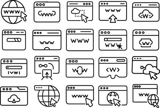 Flat style internet and web browsing icons collection illustration Vector
