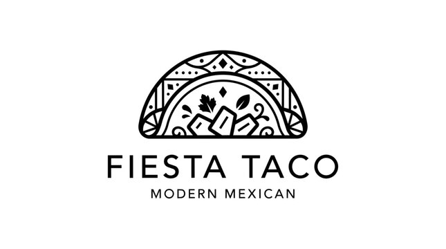 Mexican Taco Restaurant Logo Modern Geometric Monoline Badge Food Branding Vector