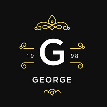 Luxury George Letter G Monogram Logo - Elegant Vintage Branding with Golden Line Art Ornaments and Established 1998 Date for Premium Brands