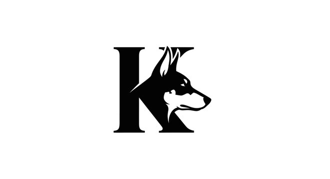 Minimalist letter K logo with doberman dog head silhouette