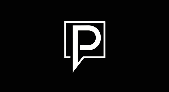 Minimalist letter P logo icon inside square speech bubble