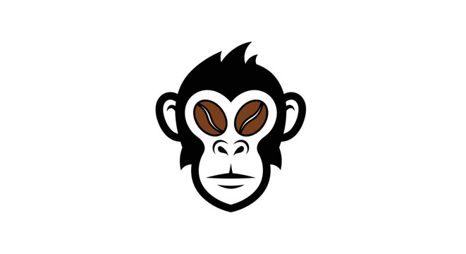 Minimalist monkey head logo with coffee bean eyes
