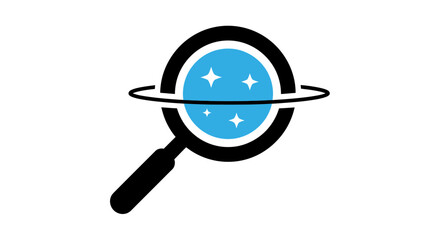 Minimalist planet magnifying glass icon for space discovery search © sri