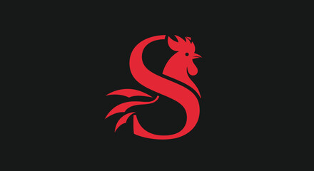 Minimalist red rooster head logo combined with letter S © sri