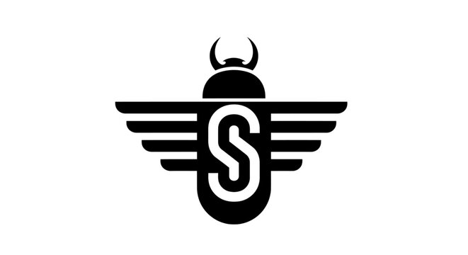 Minimalist scarab beetle logo with letter S and wings