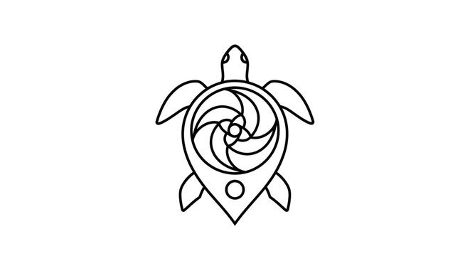 Minimalist sea turtle line art icon with spiral shell pattern
