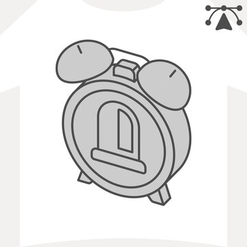 Alarm bell clock isometric icon, notification, signal concept. Vector graphics. Siren time sign and editable stroke, outline style icon for mobile or web design.