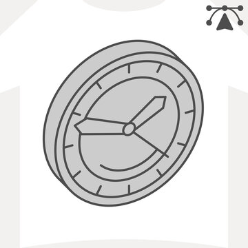 Ticking clock isometric icon, time measurement concept. Vector graphics. Tick tock, stopwatch sign and editable stroke, outline style icon for mobile or web design.