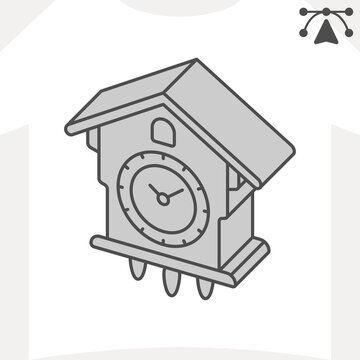 Cuckoo clock isometric icon, traditional time concept. Vector graphics. Bird clocks, pendulum clocks sign and editable stroke, outline style icon for mobile or web design.