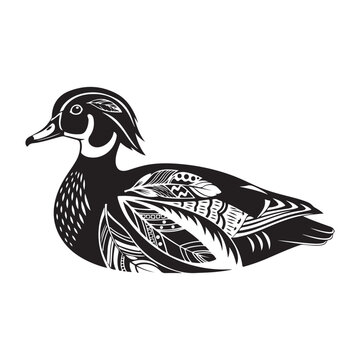 Wood duck tribal vector illustration with intricate patterns isolated on white background