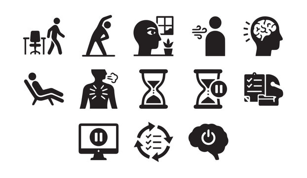 Icons for mindfulness breathing exercises and taking a mental break from work