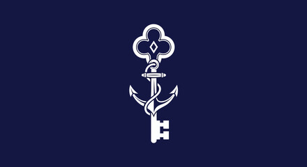 Minimalist white anchor and skeleton key integrated emblem © Nur