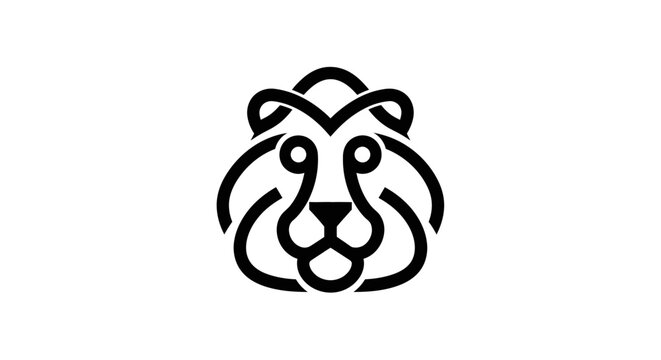 Modern black and white lion head monoline logo icon