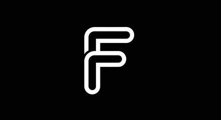 Modern linear outline letter F icon on black background © Nur